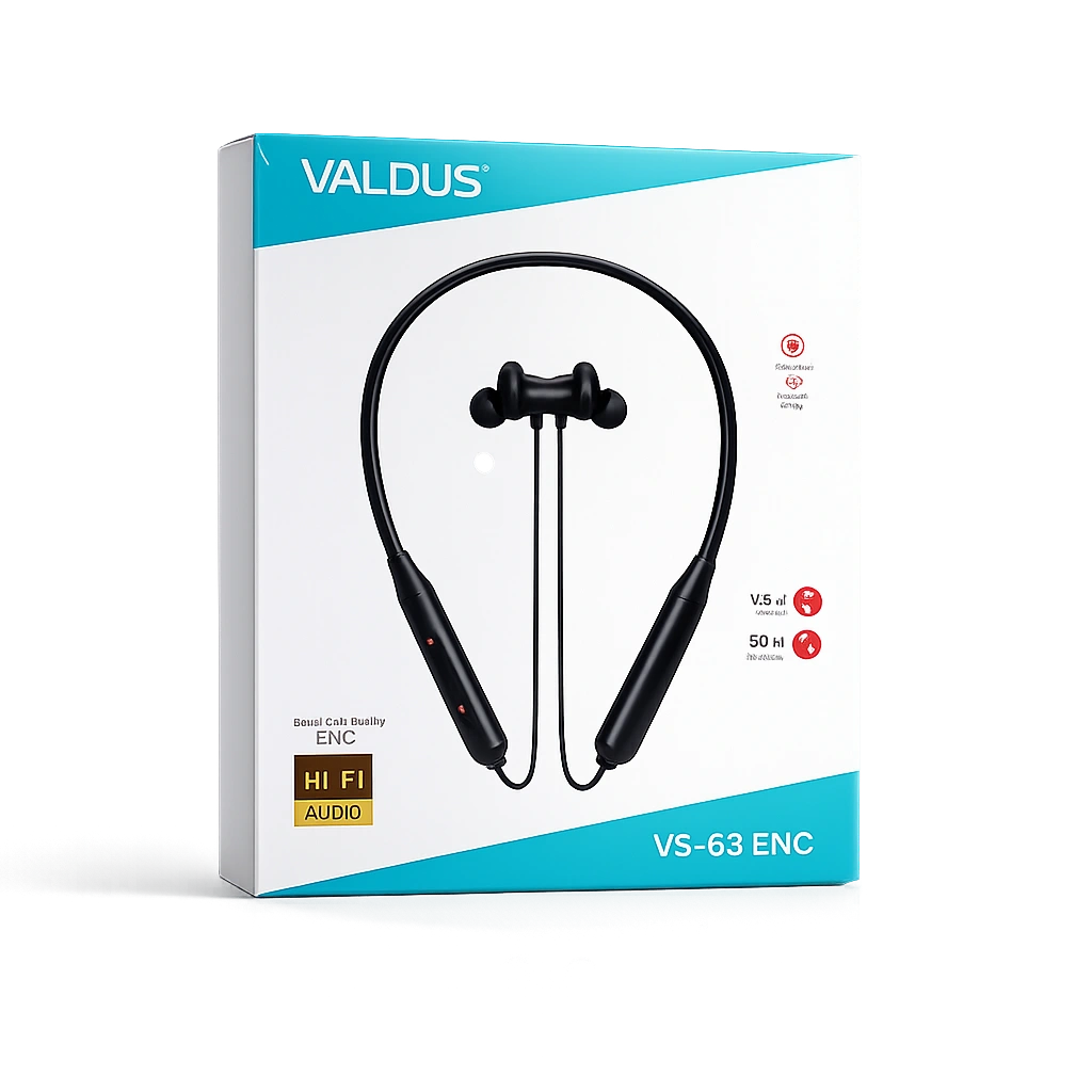 Valdus VS-63 ENC Wireless Neckband Earphones with Magnetic Power Control
